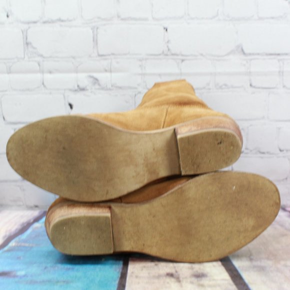 14th & Union Brown Suede Wooden Pull On Heeled Ankle Boots Size 7.5 - Picture 9 of 9